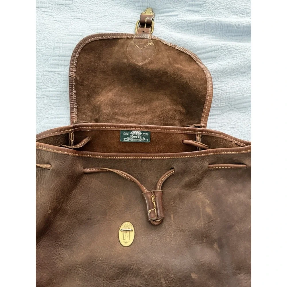 Vintage 90s‎ Leather Backpack By Roots Of Canada Brown Patina Beck Ola Star Trek